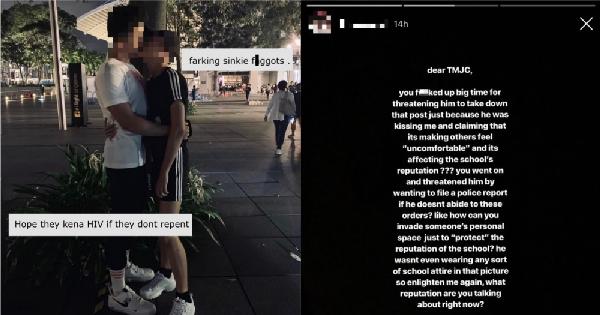 JC student gets flamed online for sharing photo of kiss with gay partner