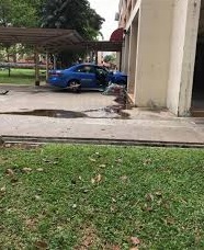 Taxi bang into another taxi in TPY, one ended up at foot of HDB block